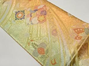 佐賀錦鬘帯に花々・蝶・宝尽くし模様織出し袋帯